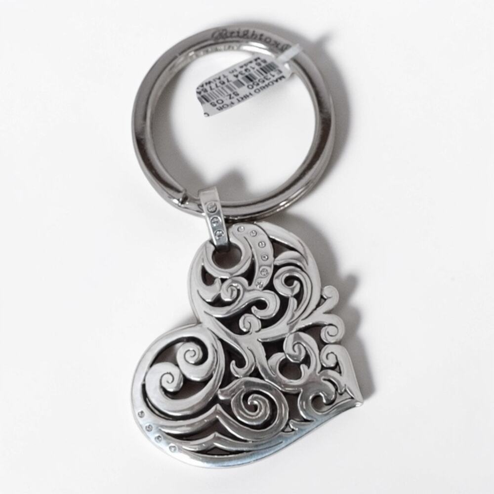 Brighton Madrid Heart Key Fob Keychain Purse Charm NWT Silver Plated w/ Crystals